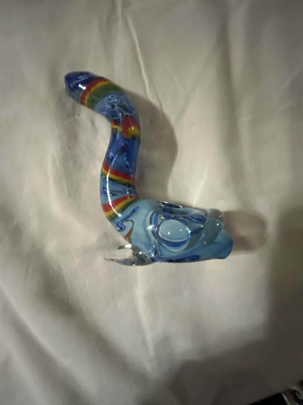 Handmade Glass Animal Piece  Blue Rainbow/Rasta Spiral